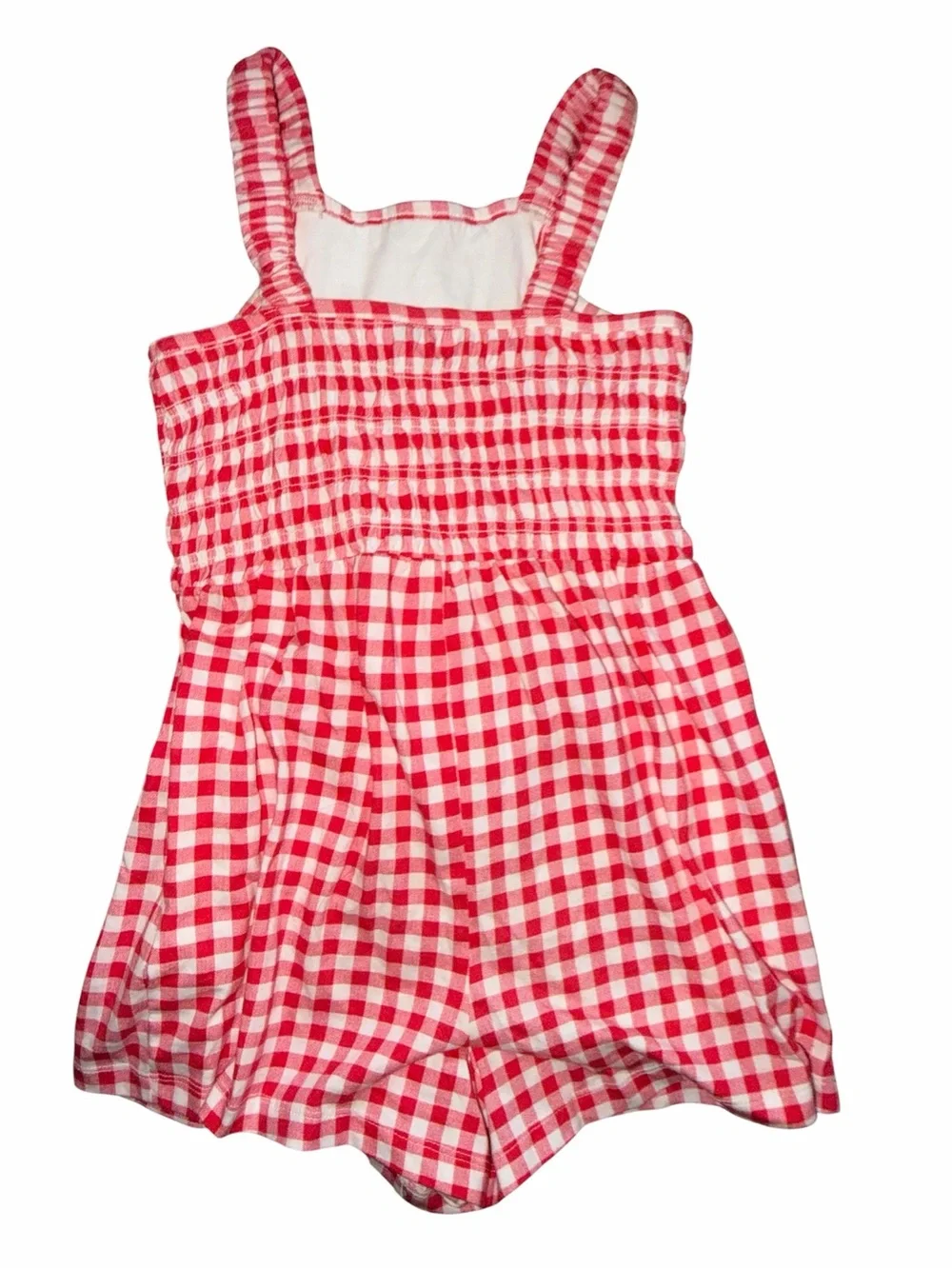 Old Navy Red and White Gingham Smocked Romper